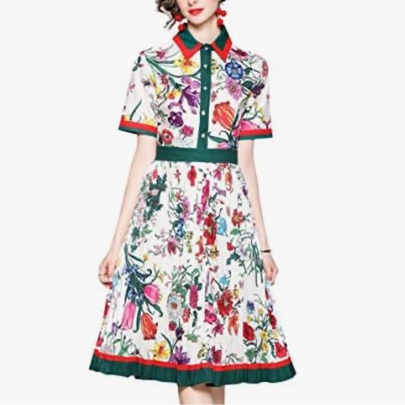 New DALIA MACPHEE SHORT SLEEVE PLEATED FLORAL DRESS - Picture 4 of 14